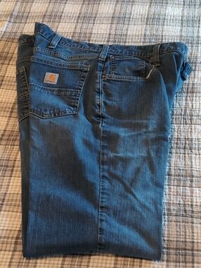 Carhartt Blue Denim Work Jeans with Logo Patch